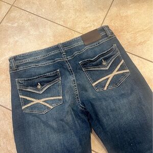 Y2K TK Axel Slim Boot Jeans Mens 36x34 Denim Medium Wash Bootcut Embroidered